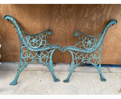 A PAIR OF DECORATIVE CAST BENCH ENDS 