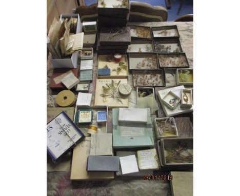 A large collection of vintage fly fishing flies and related items 