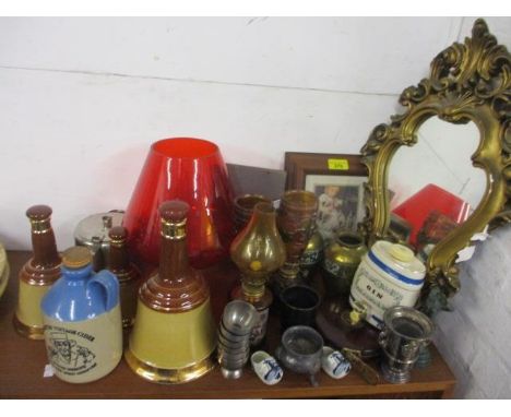 A vintage tape measure, a pair of brass and cloisonne vases, mixed metal ware, a gilt mirror and miscellaneous items, and a T