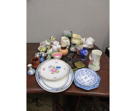 A mixed lot to include Poole pottery plates, pub related jugs, vases, a Moorcroft pottery vase and other items 