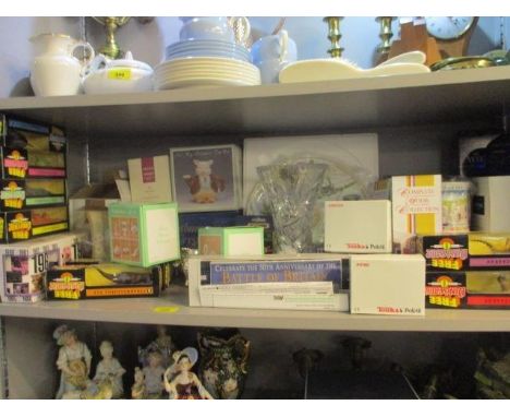 A mixed lot to include commemorative mugs, plates, model vehicles and dinosaurs, newspapers, postcards, mother of pearl plaqu