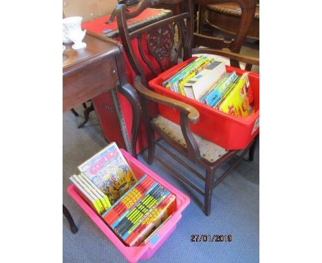 A mixed lot to include a Victorian mahogany salon chair, a trunk, and comic books to include a 1971 Penguin Books of Comics 