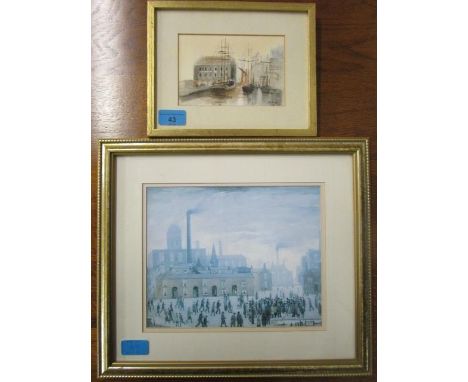 Georgina Ling - 'London Docks' - moored ships in the docks, signed 'G Ling' to lower right corner 4" x 5 7/8", mounted in gla