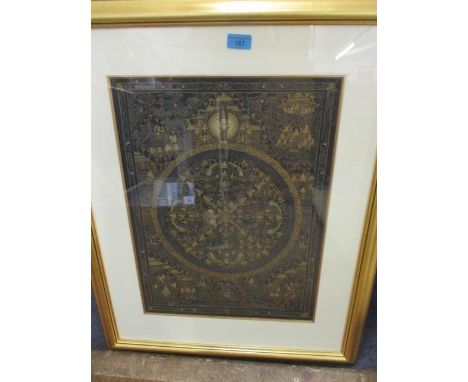A Nepalese mounted fabric panel on board 