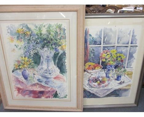 Diana Winkfield - Jugs of Wild Flowers, a pair of watercolours, 23 1/2" x 30", 1989, signed and dated lower right hand corner