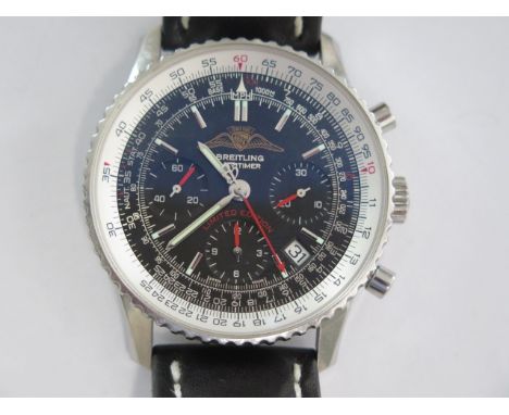 A 2015 Breitling Aopa Chronograph Navitimer Limited Edition automatic stainless steel gents wristwatch on black leather strap