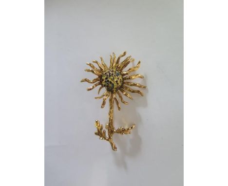 A yellow metal floral enamel brooch - Length 5cm - approx weight 11 grams - surface tests to approx 18ct gold 