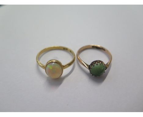 An 18ct yellow gold opal ring size R - approx weight 2.6 grams and a 9ct ring size N - approx weight 1.9 grams - both general