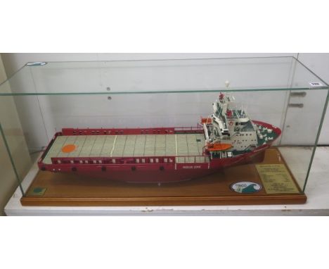 A detailed model of Northern Clipper - a supply ship delivered 1994 to Saevik offshore supply management - in a glass display