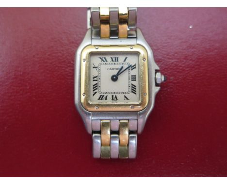 Panthere de Cartier ladies quartz bi-metal bracelet wristwatch 24mm wide including button 1057917, 018894 with spare link, Ga
