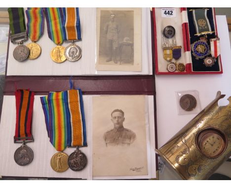 An interesting family related group of 7 medals, photographs, Masonic medals to include A Queens South Africa medal to 30020 