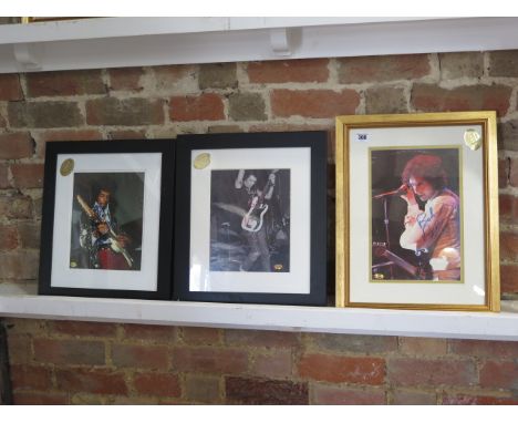 Three Sportizus Ltd certified signed photographs/prints of Jimi Hendrix, Sid Vicious and Bob Dylan - largest 44cm x 36cm - so