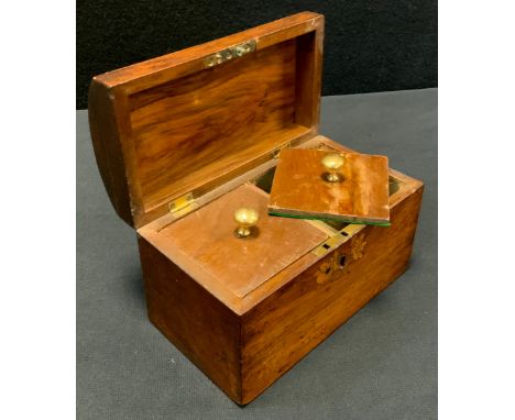 A Victorian walnut and marquetry tea caddy, hinged cover enclosing a pair of lidded compartments, c.1870 