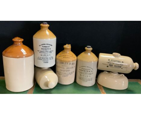 A Horn's Herbal Beverages stoneware flagon, Ripley, 1932;  others Bottomley &amp; Hey, Botanical0 Brewers, Radford Nottingham