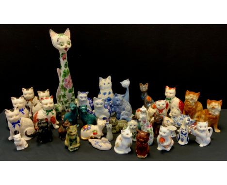 Ceramics - A quantity of ceramic cats including blue and white, Delph, Chinese, Staffordshire, Poole, Japanese imari; etc 