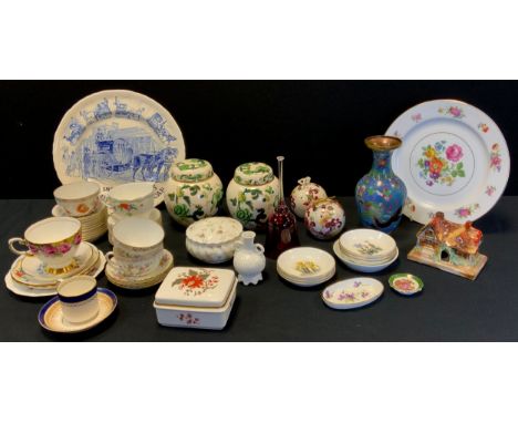 Ceramics -  three Dresden porcelain floral painted cups and saucers;  Royal Worcester trinket dishes;  others Aynsley, etc Ma