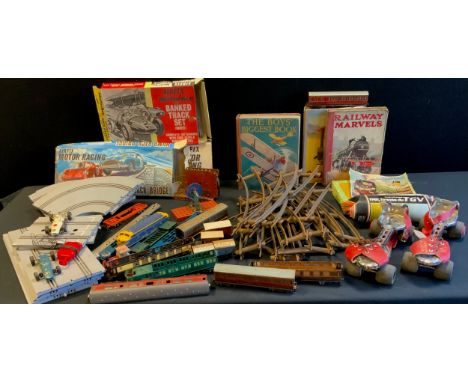 Toys - Airfix Motor Racing set, inc Hump Back Bridge, Inner Banked Track, double length straights, boxed, two cars etc;  vint