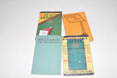 W G CLIFFORD: four paperback vols BILLIARDS FOR THE BEGINNER, BILLIARD TABLE GAMES FOR TABLES OF ALL SIZES, (2 vols) and HOW 