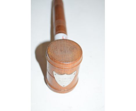 Turned wooden presentation gavel with white metal mount marked 'S Smith and N Inman, January 1942', 17.5cm long
