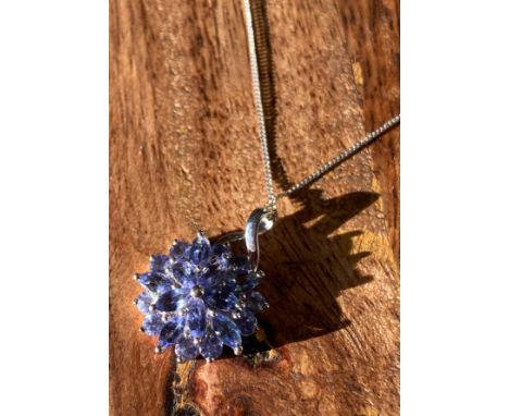 A 9ct white gold ladies Tanzanite Pendant with 9ct white gold chain . [3.47grams] [Chain 44cm in length] 