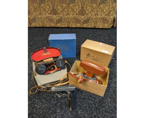Mixed lot; Petri binoculars with original case and box, Kodak pocket camera, Zeiss Ikon Nettar camera and case with purchase 