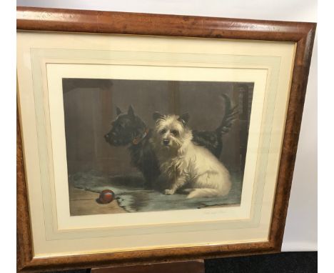 An early 20th century coloured print titled 'Scottie &amp; Khaki' after Margaret Collyer. Fitted within an elm wood frame. [F