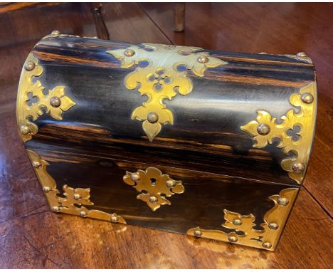 Victorian dome-lid tea caddy, with decorative brass embellishments 