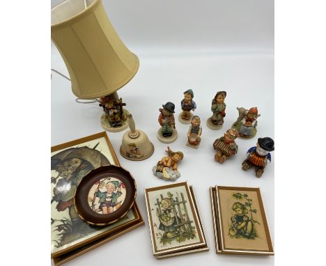 Goebel Hummel porcelain; figurines, table lamp &amp; prints 