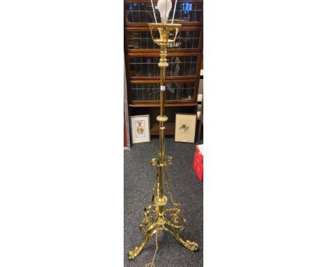 19th century, gilt brass rise and fall floor lamp [193cm] 