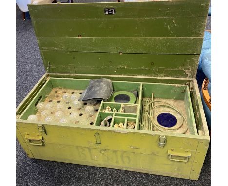 German military travel trunk with contents for campsite lighting 