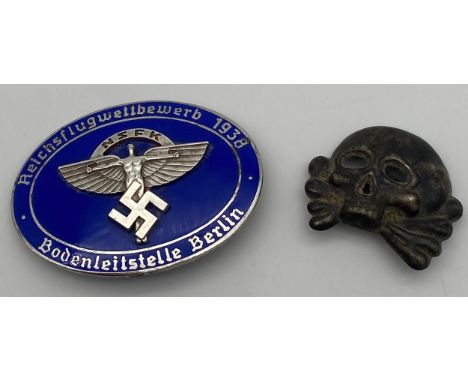 WW2 SS skull cap badge together with enamel NSFK badge- Rob Neff Berlinw57. 