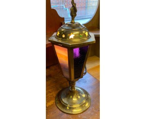 Antique brass and stain glass lantern. In a working condition. [31cm in height] 