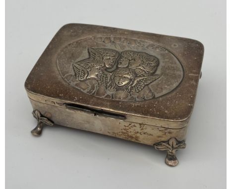 A Birmingham silver cherub design four foot trinket box. [3x8.5x6.5cm] 