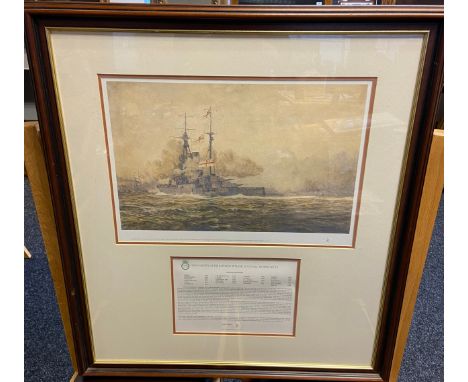 Print, titled 'HMS Warspite at The Battle of Jutland', Limited Edition [9/150], [Irwin Bevan], Frame-85x76cm] 