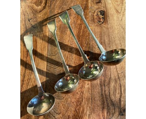 A Lot of three Victorian London silver ladles produced by Chawner &amp; co. Together with a Georgian Edinburgh silver ladle p