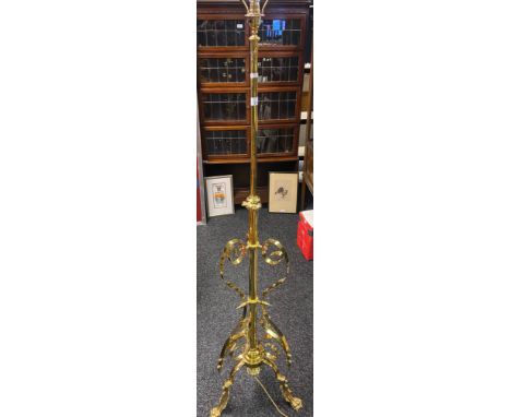 19th century, gilt brass rise and fall floor lamp [174cm] 