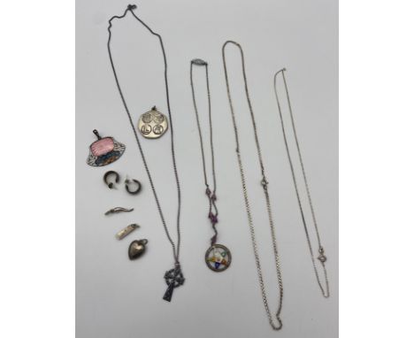 A Selection of silver jewellery to include Danish silver and enamel pendant, Sterling silver and enamel masonic pendant, silv