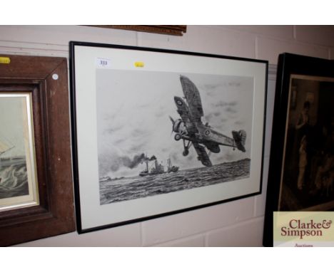 Gordan Kingsley pencil sketch depicting Royal Naval lithograph