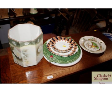 A Wilkinson limited porcelain floral jardiniere; various teaware, serving plate etc
