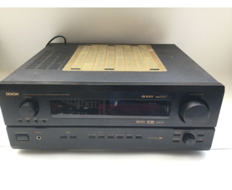A Denon AVR 2800 amplifier with remote control and a Panasonic surround sound system.