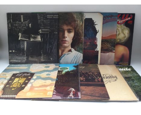 Ten folk rock LPs by various artists including Neil Young, Graham Nash, JJ Cale and others.