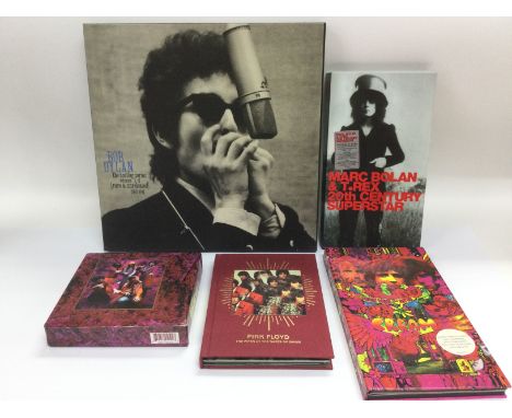 Five CD box sets by various artists comprising Bob Dylan, Pink Floyd, Captain Beefheart, Cream and T Rex.