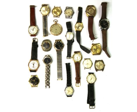 19 gents vintage wrist watches and one gold plated pocket watch.