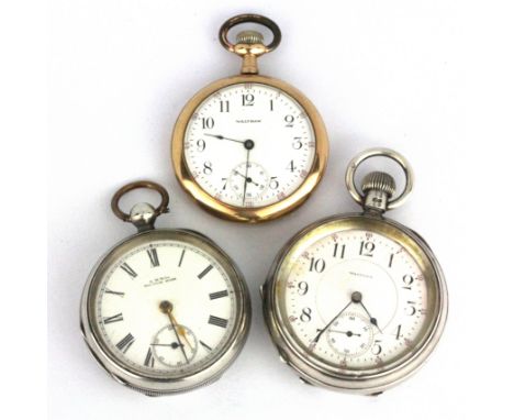 Two hallmarked silver open face pocket watches and a further gold plated pocket watch, Birmingham, c. 1890 &amp; 1912. Condit