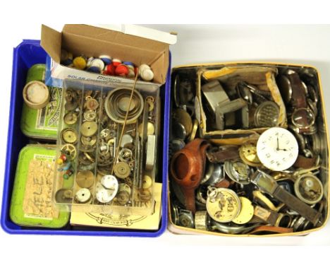 Two tins of vintage wrist and pocket watch parts.