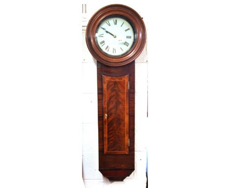 An early 19th century mahogany Norwich cased wall clock, H. 125cm, the "hook and spike" movement is stamped "Whitehurst &amp;
