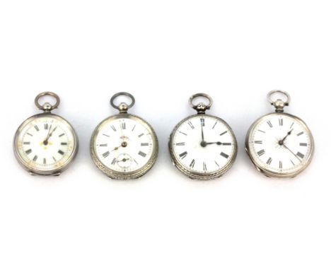 Two 800 silver open face pocket watches together with two further silver pocket watches. Condition : three understood to be i