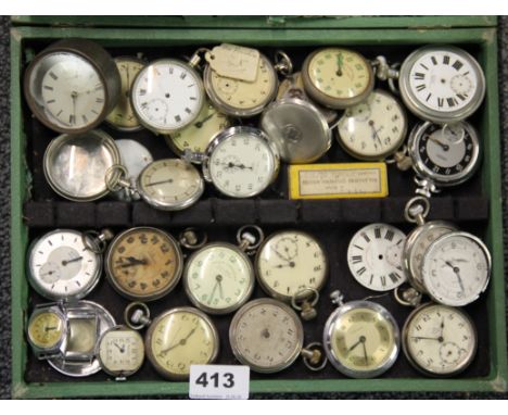 A tray of vintage pocket watches etc. Condition: working condition unknown.