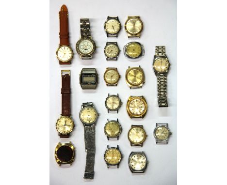 A bag of 20 vintage men's wrist watches. Condition: working condition unknown.