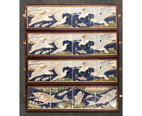 Four panels of ceramic wall tiles, size 18.5 x 65cm.